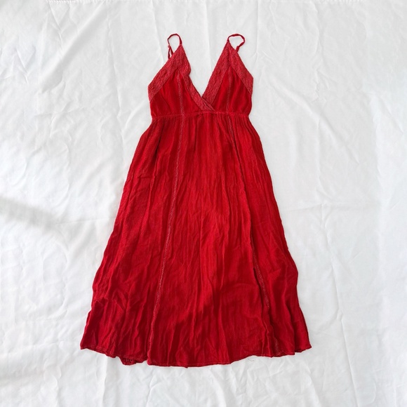 tomato red crochet gauze maxi dress - Picture 4 of 9